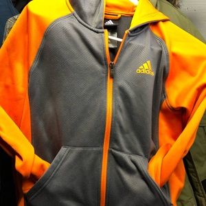 Kids Orange and gray adidas’s zip up hoodie, 10/12